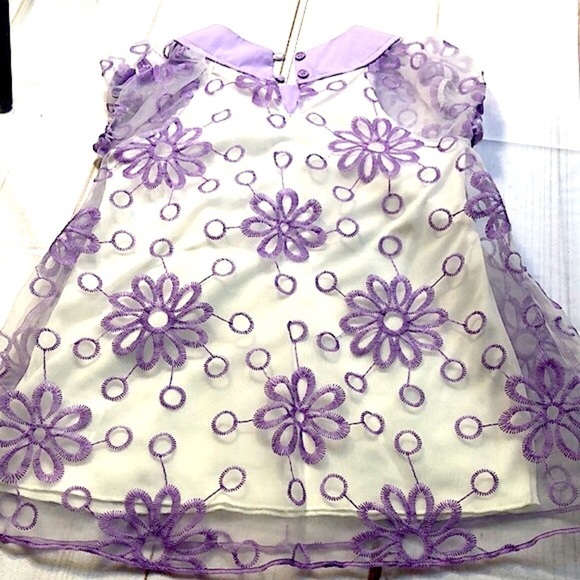 NWT SELF ESTEEM Sheer Layered Top Embroidered Purple Floral Puff Sleeve Girls 5 - Picture 3 of 15